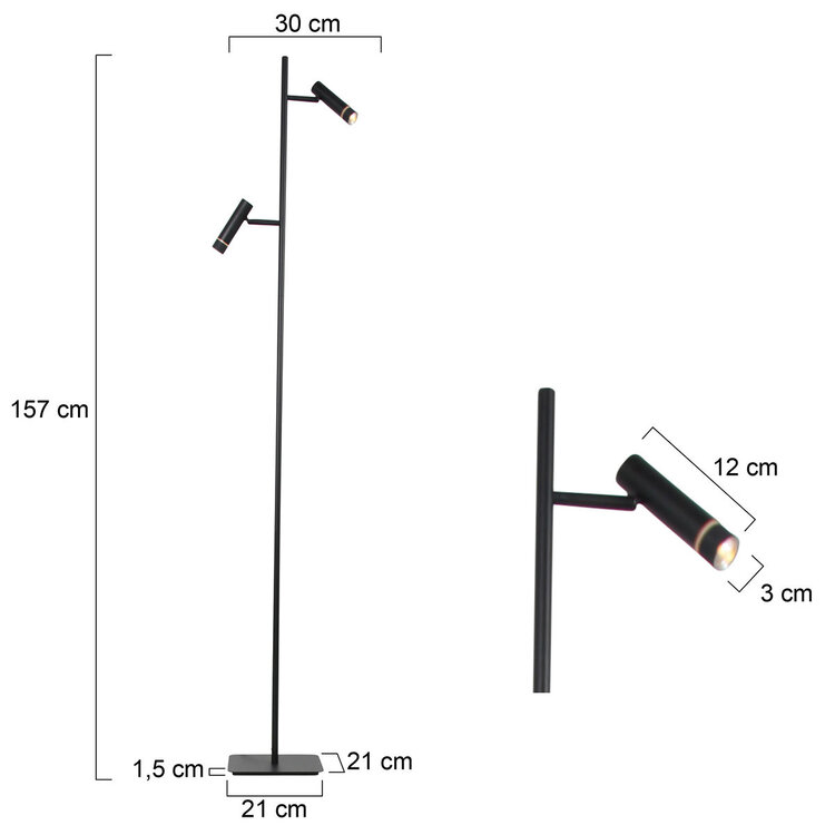 Steinhauer Vloerlamp Volari Zwart 5Watt Dim to Warm 2 Lichts 4711ZW