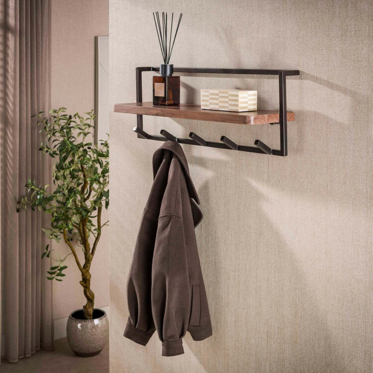 Kapstok Air Pure Brons  Massief Acacia Bruin 6 Haken 85cm Hoedenplank