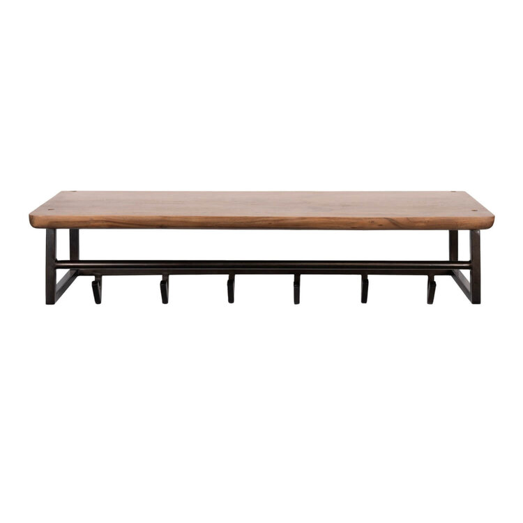 Kapstok Edge Curve Brons  Massief Acacia Bruin 6 Haken 100cm Hoedenplank