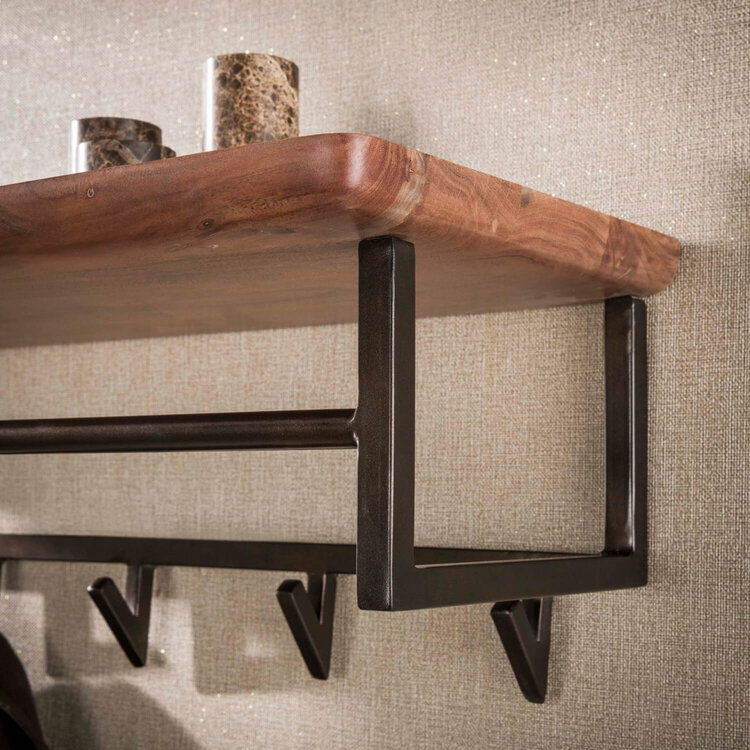 Kapstok Edge Curve Brons  Massief Acacia Bruin 6 Haken 100cm Hoedenplank