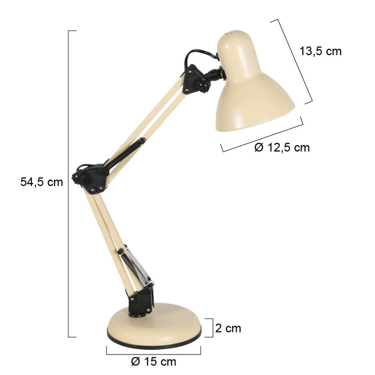 Mexlite Tafellamp Study Crème Bureaulamp E27 Fitting Verstelbaar 3456CR