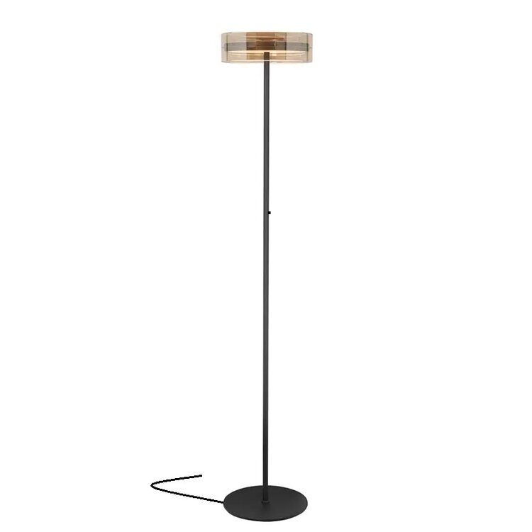 Highlight Vloerlamp Enzo Zwart & Brons - Amber Glas Ø 30cm  H 165cm