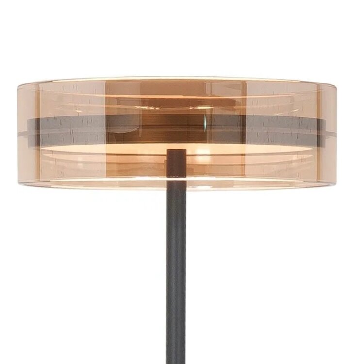 Highlight Vloerlamp Enzo Zwart & Brons - Amber Glas Ø 30cm  H 165cm