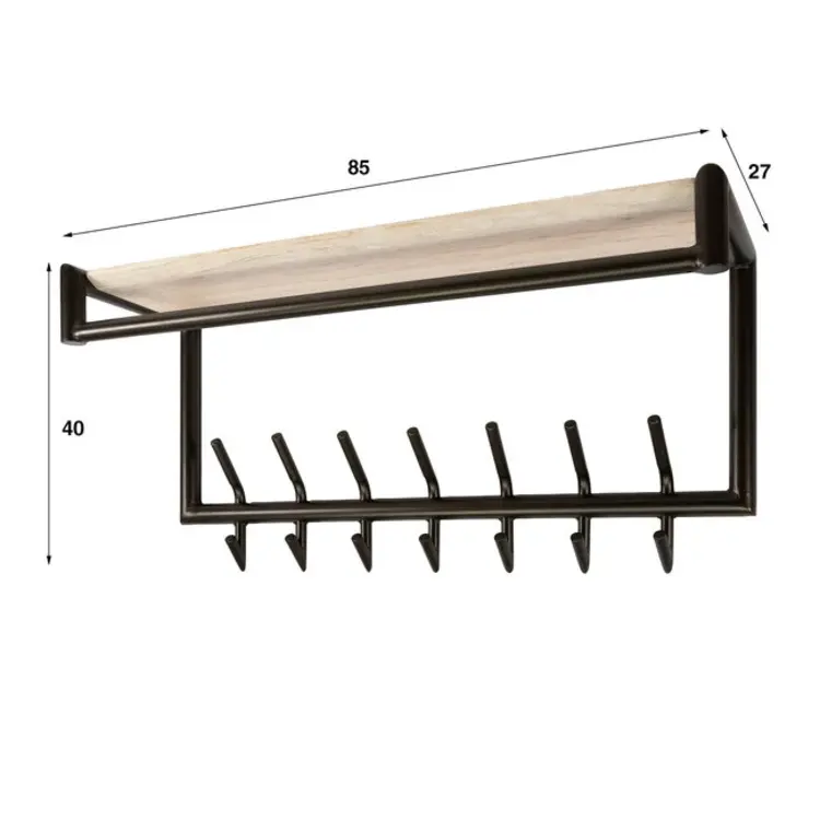 Kapstok Terra Roede & Hoedenplank 2x7 haken 85cm