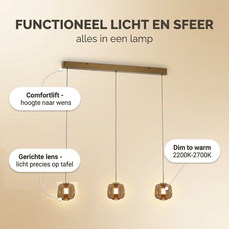 Freelight Hanglamp Rosa Rose-Goud - Amber Dim to Warm incl. Comfortlift L 100 cm