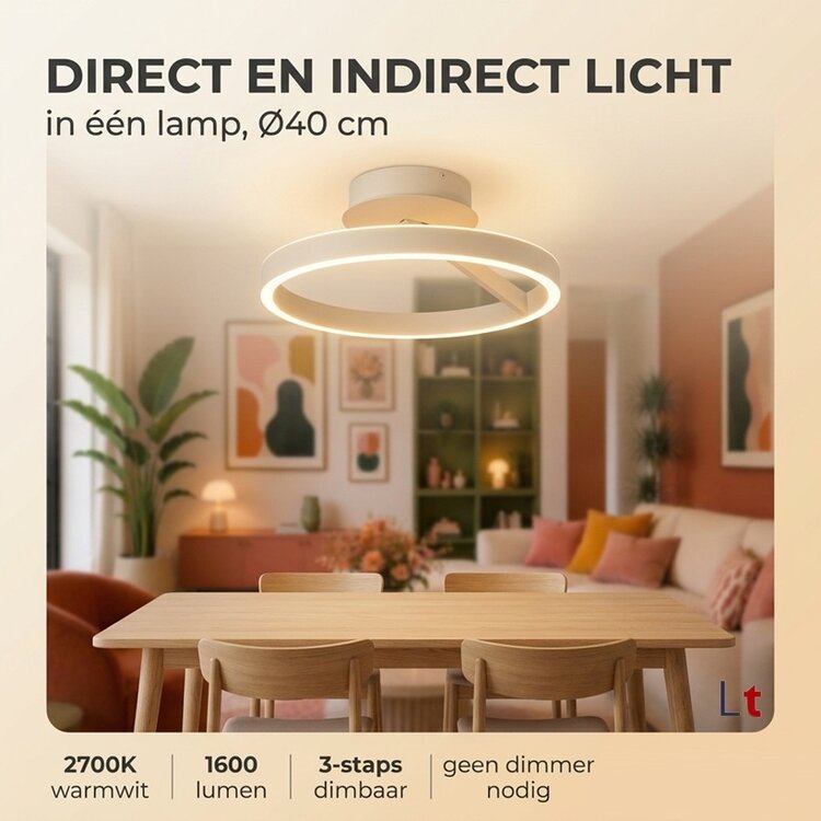 Freelight Pilota Plafondlamp Crème Ø40 cm LED 40W 2700K 1600 Lumen 3-Staps Dimbaar