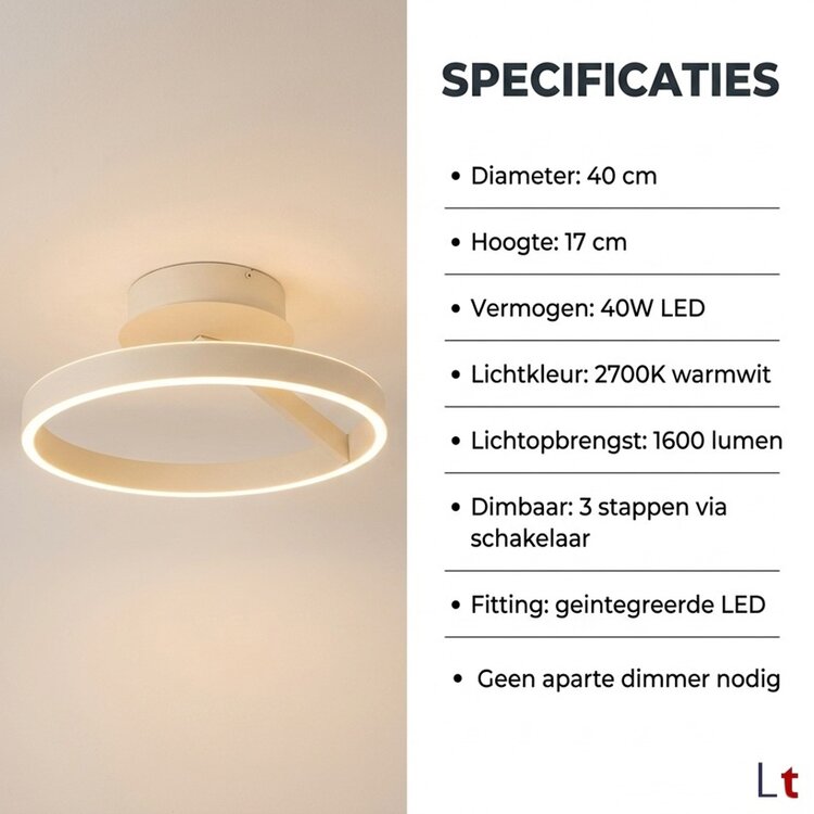 Freelight Pilota Plafondlamp Crème Ø40 cm LED 40W 2700K 1600 Lumen 3-Staps Dimbaar