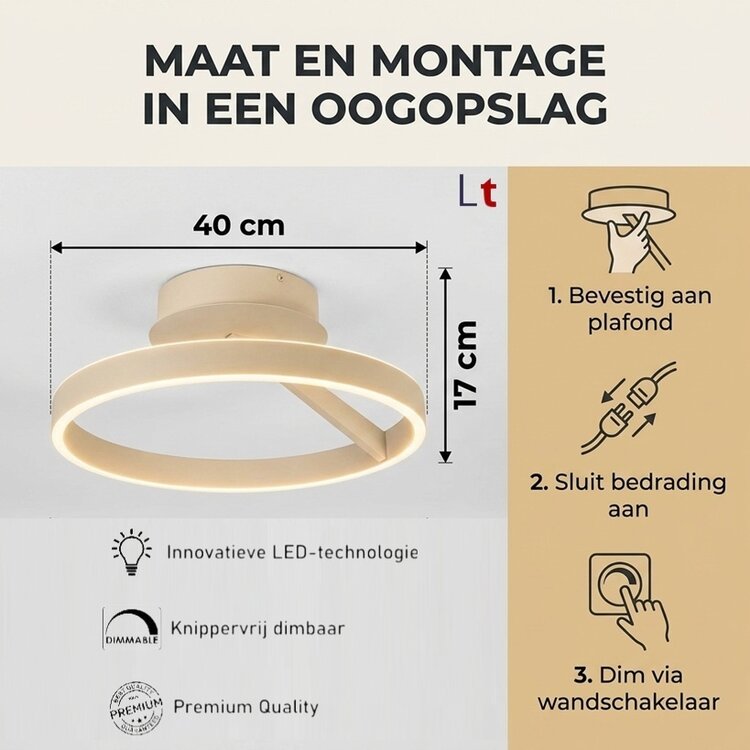 Freelight Pilota Plafondlamp Crème Ø40 cm LED 40W 2700K 1600 Lumen 3-Staps Dimbaar