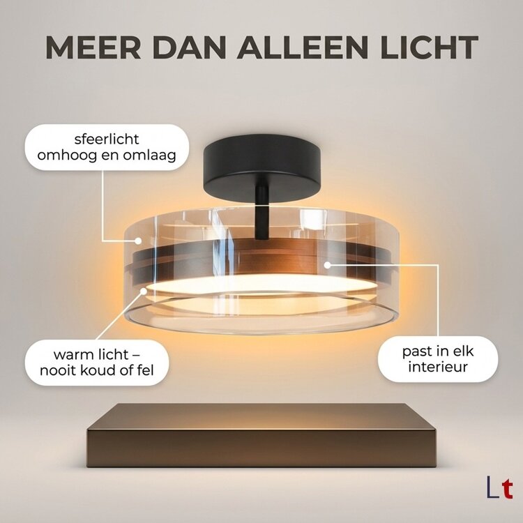 Highlight Plafondlamp Enzo Zwart & Brons - Amber Glas Ø 30cm