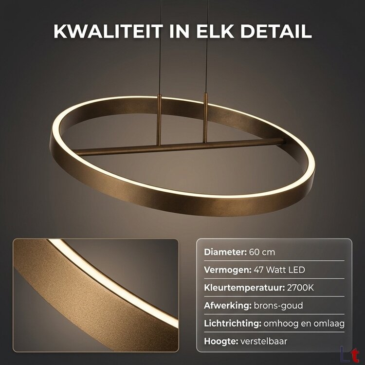 Freelight Hanglamp Livello Brons-Goud Led 47 Watt Ø 60cm