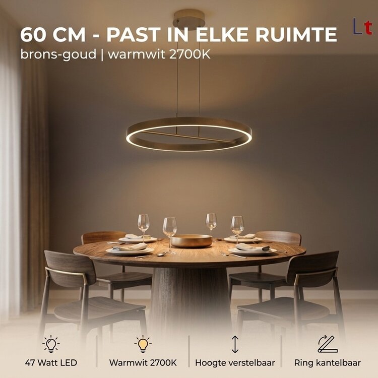 Freelight Hanglamp Livello Brons-Goud Led 47 Watt Ø 60cm