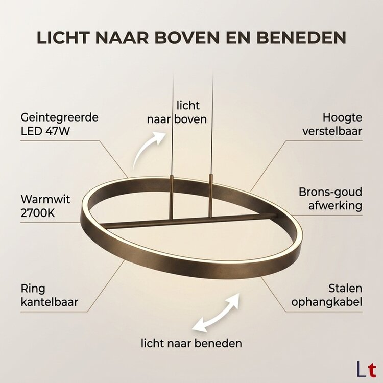 Freelight Hanglamp Livello Brons-Goud Led 47 Watt Ø 60cm