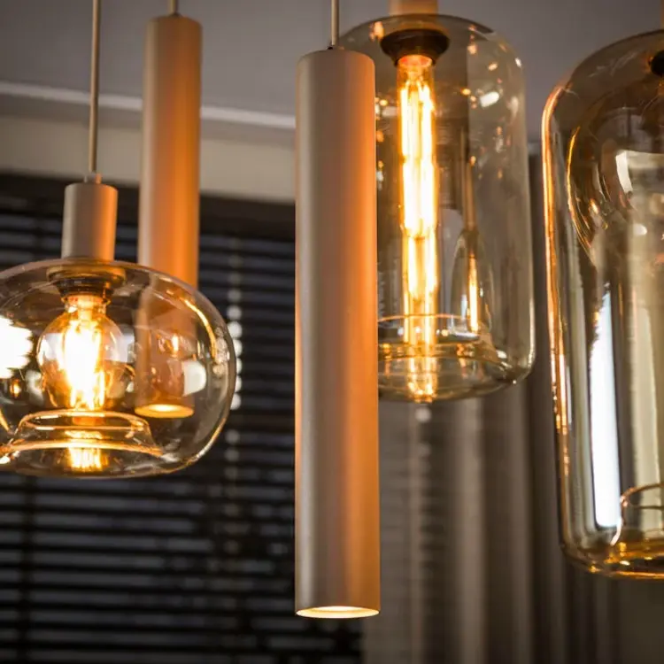 Hanglamp Serene Beige &  Amber Glas 5+4 Lichts