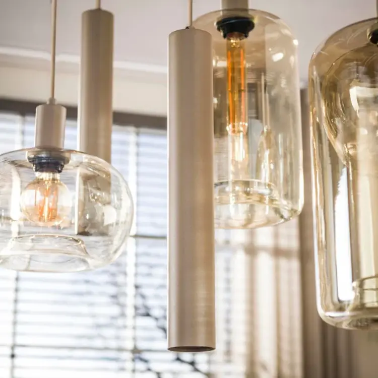 Hanglamp Serene Beige &  Amber Glas 5+4 Lichts