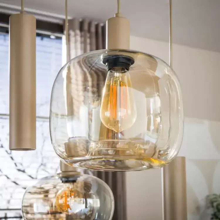 Hanglamp Serene Beige &  Amber Glas 5+4 Lichts