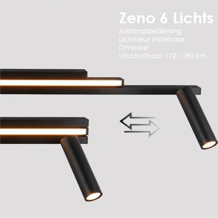 Trio Zeno Plafondlamp Zwart Uitschuifbaar 112 - 180 cm Incl. Afstandsbediening