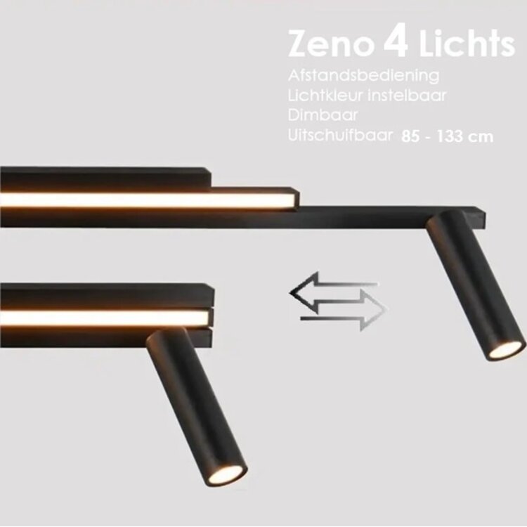 Trio Zeno Plafondlamp Zwart Uitschuifbaar 85 - 133 cm Incl. Afstandsbediening