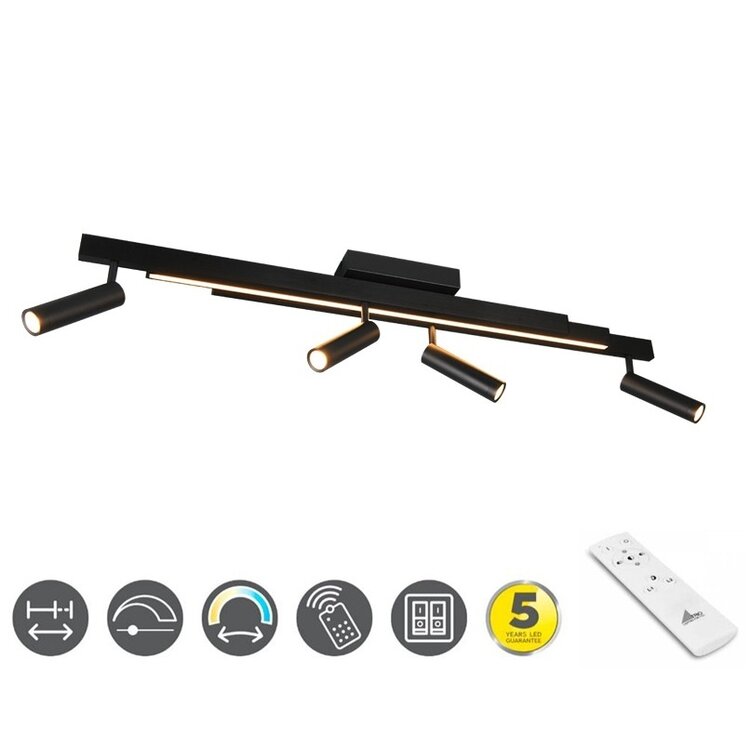 Trio Zeno Plafondlamp Zwart Uitschuifbaar 85 - 133 cm Incl. Afstandsbediening