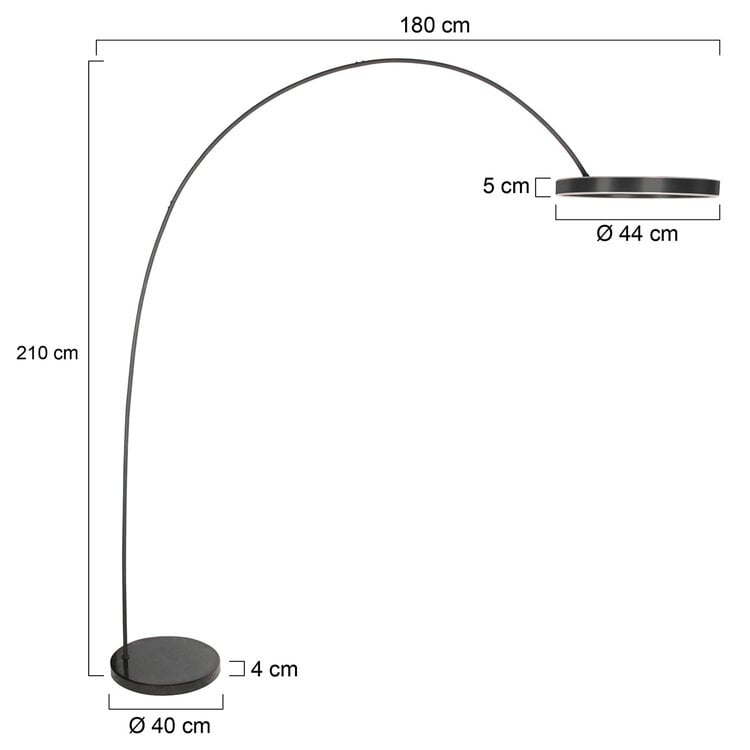 Mexlite Luna-Arc Zwarte Booglamp Dimbaar & Afstandsbediening 4324ZW