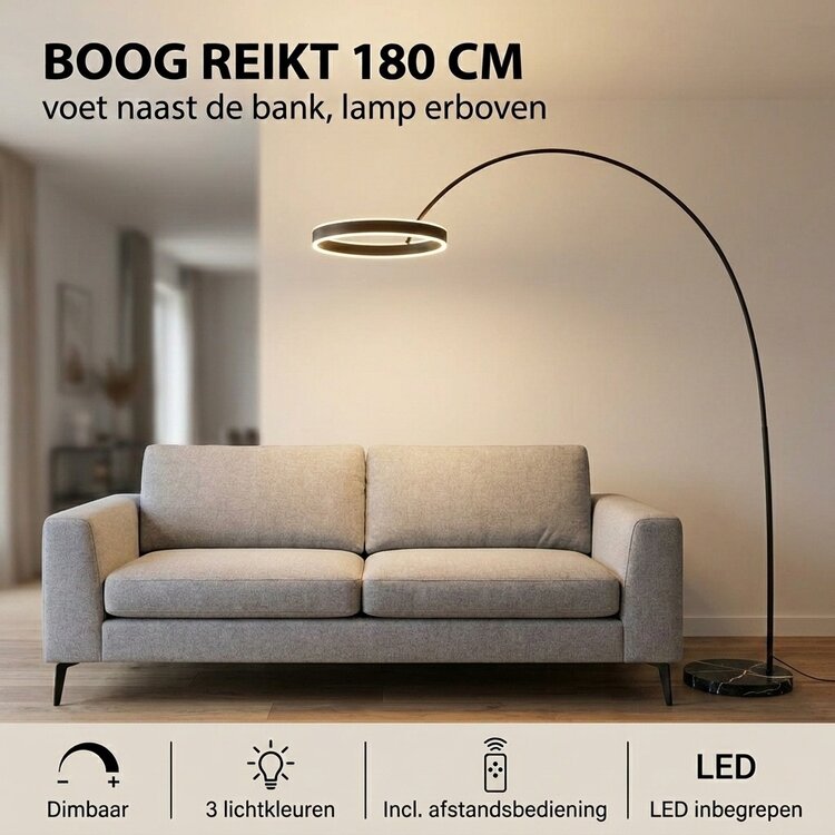 Mexlite Luna-Arc Zwarte Booglamp Dimbaar & Afstandsbediening 4324ZW