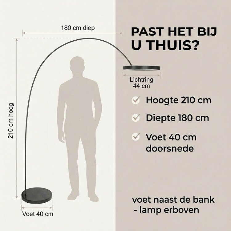 Mexlite Luna-Arc Zwarte Booglamp Dimbaar & Afstandsbediening 4324ZW