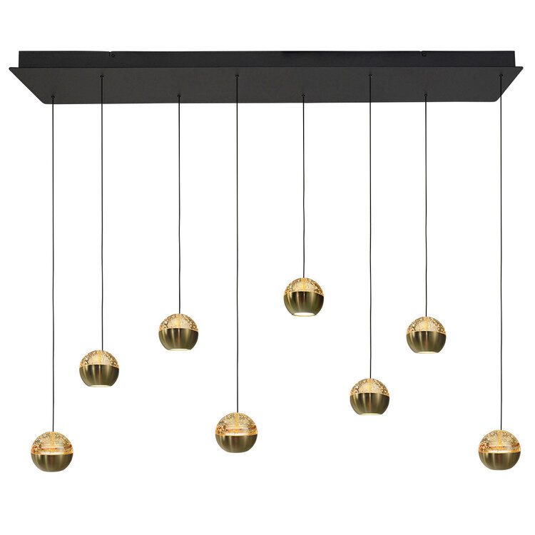 Steinhauer Hanglamp Belluno Zwart/Messing 8 Lichts Amber Glas L 115cm