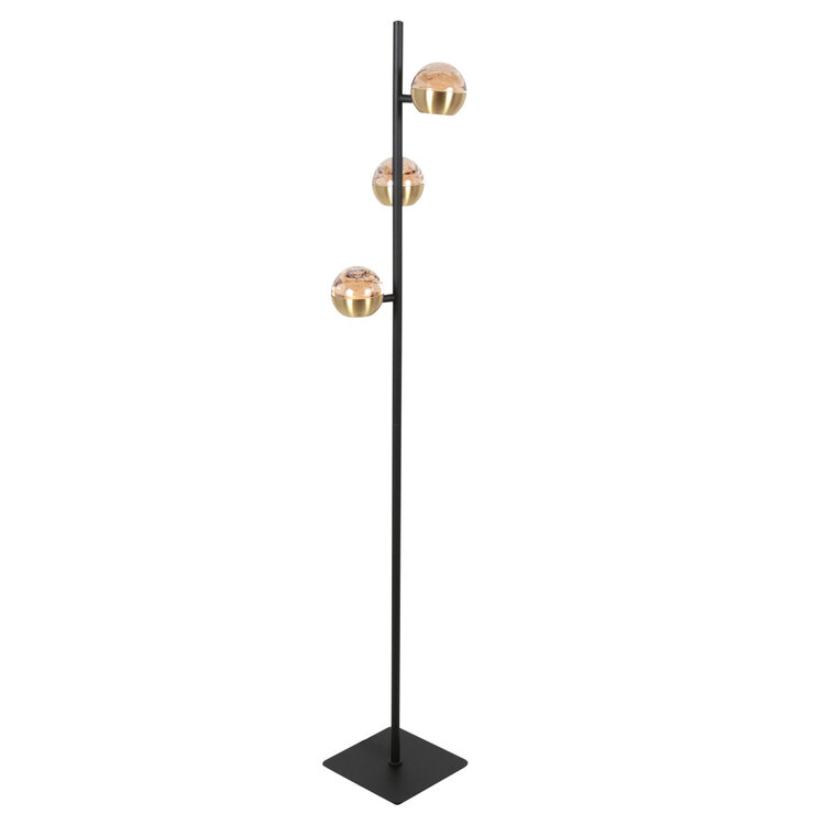 Steinhauer Vloerlamp Belluno Zwart/Messing 3 Lichts Amber Glas H 150cm