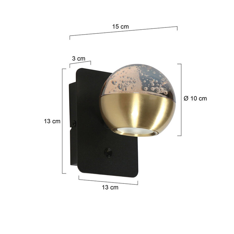 Steinhauer Wandlamp Belluno Zwart/Messing 1 Lichts Amber Glas