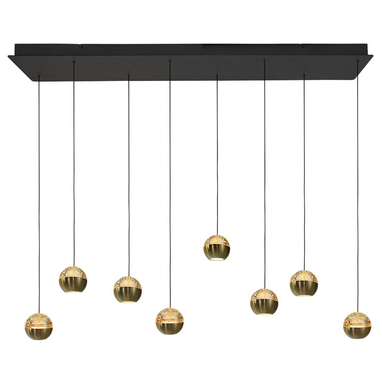 Steinhauer Hanglamp Belluno Zwart/Messing 8 Lichts Amber Glas L 115cm
