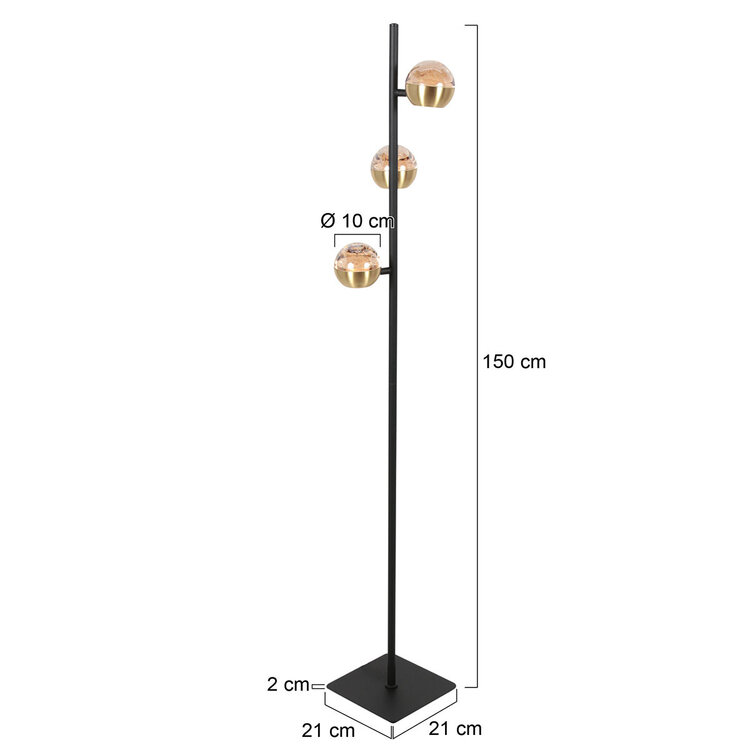 Steinhauer Vloerlamp Belluno Zwart/Messing 3 Lichts Amber Glas H 150cm