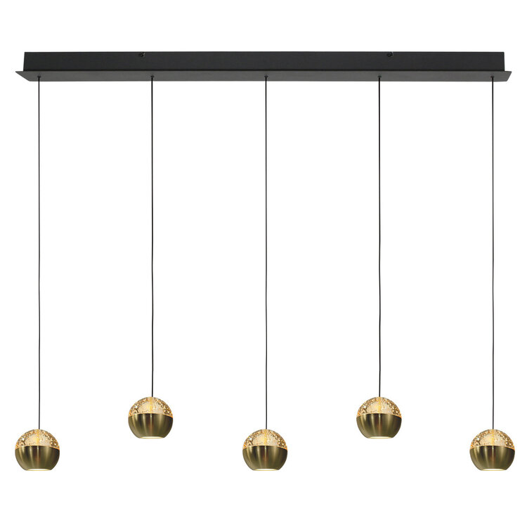 Steinhauer Hanglamp Belluno Zwart/Messing 5 Lichts L 110cm