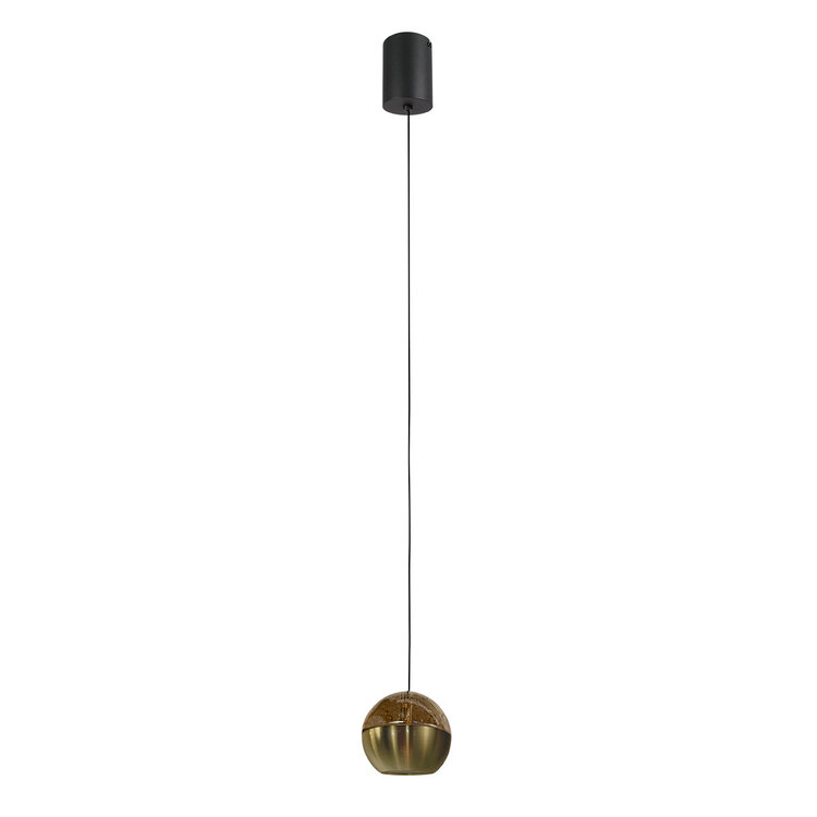 Steinhauer Hanglamp Belluno Zwart/Messing 1-lichts Amber Glas Ø 10cm