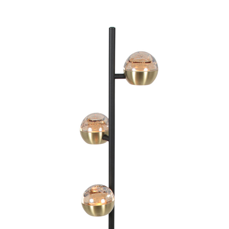 Steinhauer Vloerlamp Belluno Zwart/Messing 3 Lichts Amber Glas H 150cm