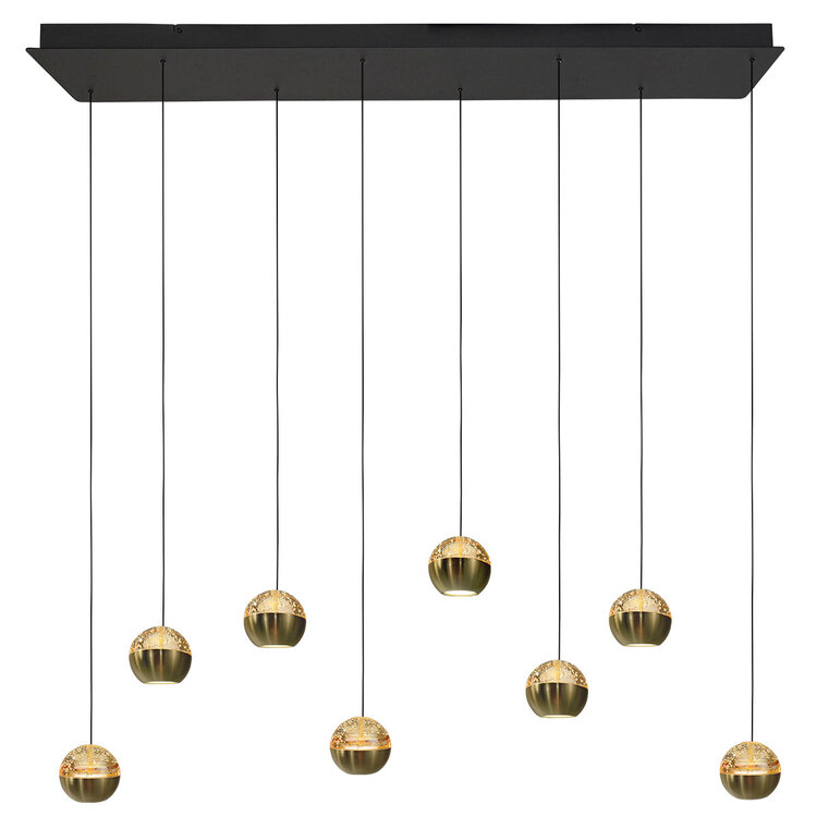 Steinhauer Hanglamp Belluno Zwart/Messing 8 Lichts Amber Glas L 115cm