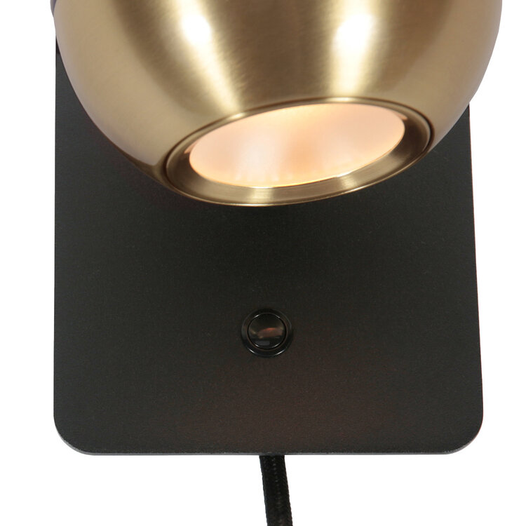 Steinhauer Wandlamp Belluno Zwart/Messing 1 Lichts Amber Glas