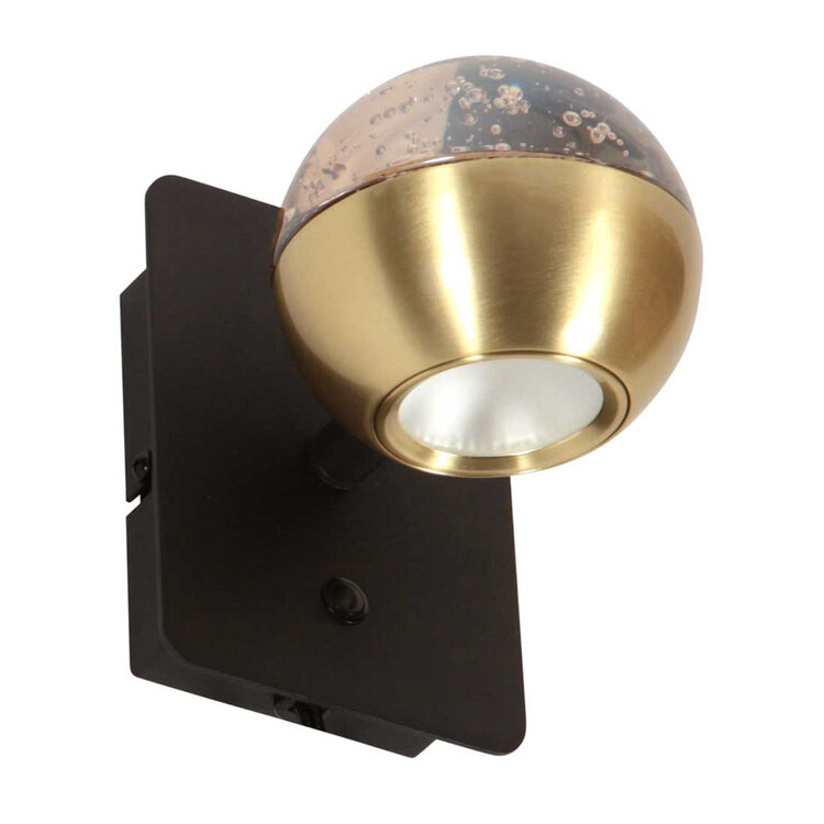 Steinhauer Wandlamp Belluno Zwart/Messing 1 Lichts Amber Glas
