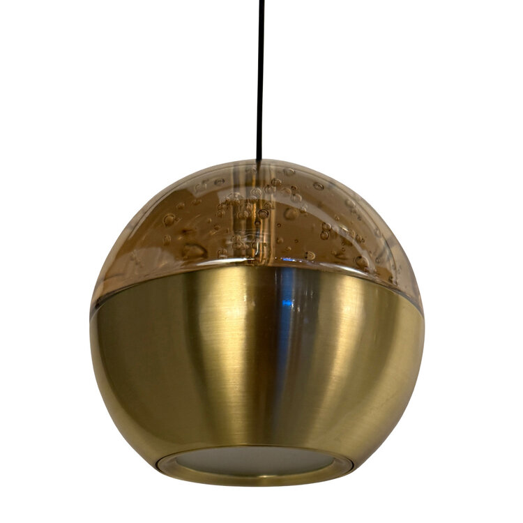 Steinhauer Hanglamp Belluno Zwart/Messing 1-lichts Amber Glas Ø 10cm