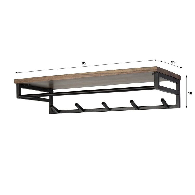 Kapstok Custom 5 Haken  Roede & Massief Acacia Bruin Hoedenplank 85cm