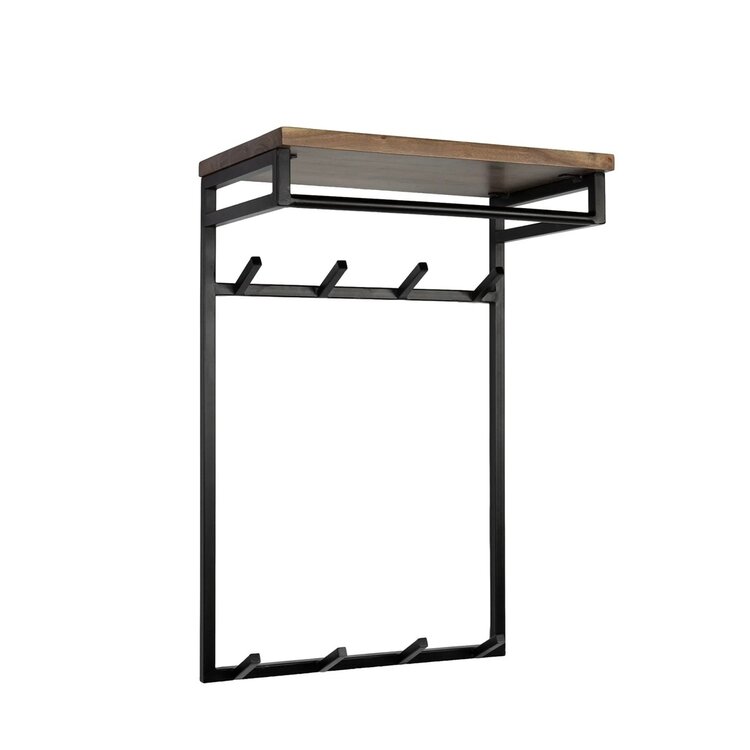 Kapstok Custom Hoog 2x 4 Haken  Roede & Hoedenplank  Massief Acacia Bruin 55cm
