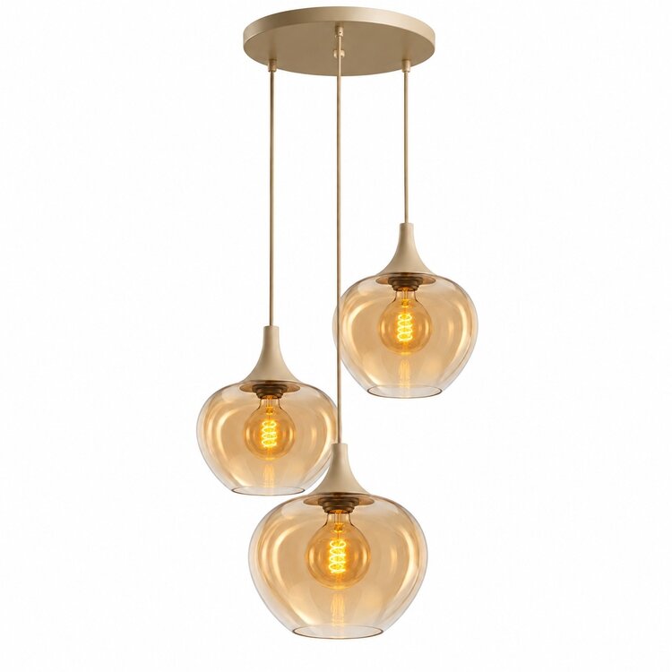 Freelight Hanglamp Fresu Crème Amber Glas 3-Lichts Ø 35 cm E27