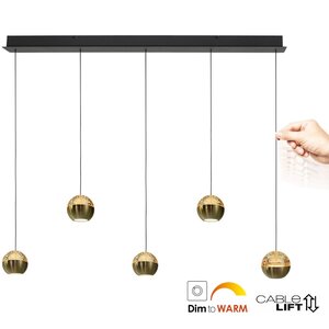Hanglamp Belluno Zwart/Messing 5 Lichts Amber Glas