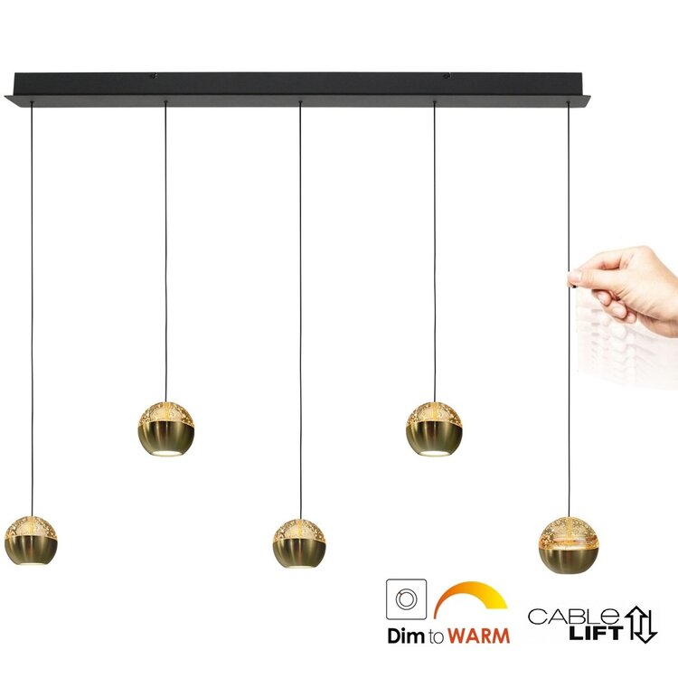 Steinhauer Hanglamp Belluno Zwart/Messing 5 Lichts L 110cm