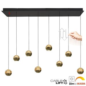 Hanglamp Belluno Zwart/Messing 8 Lichts Amber Glas