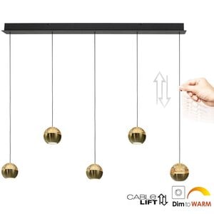 Hanglamp Belluno Zwart/Messing 5 Lichts Amber Glas