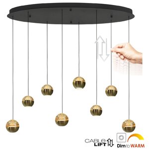 Hanglamp Belluno Zwart/Messing 8 Lichts Ovaal Amber Glas