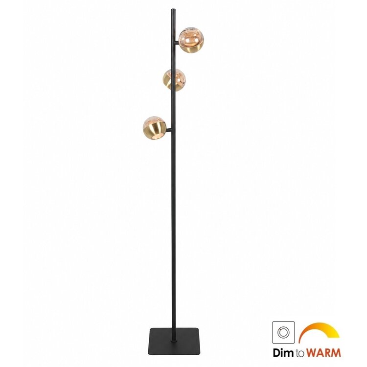 Steinhauer Vloerlamp Belluno Zwart/Messing 3 Lichts Amber Glas H 150cm