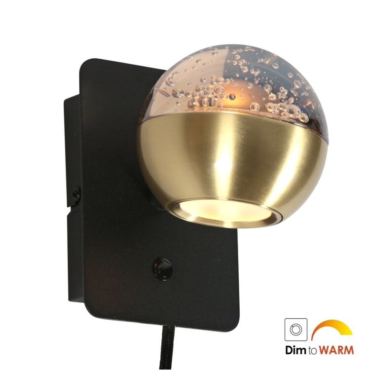 Steinhauer Wandlamp Belluno Zwart/Messing 1 Lichts Amber Glas