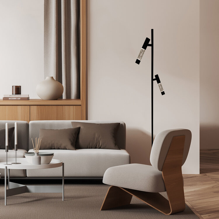 Steinhauer Vloerlamp Alisio Zwart 2-lichts Verstelbaar met Pushdimmer & Dim to Warm