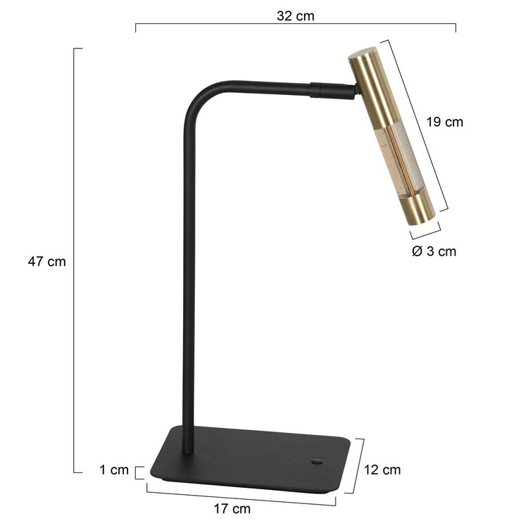 Steinhauer Tafellamp Alisio Messing Zwart Draaibaar met Pushdimmer & Dim to Warm