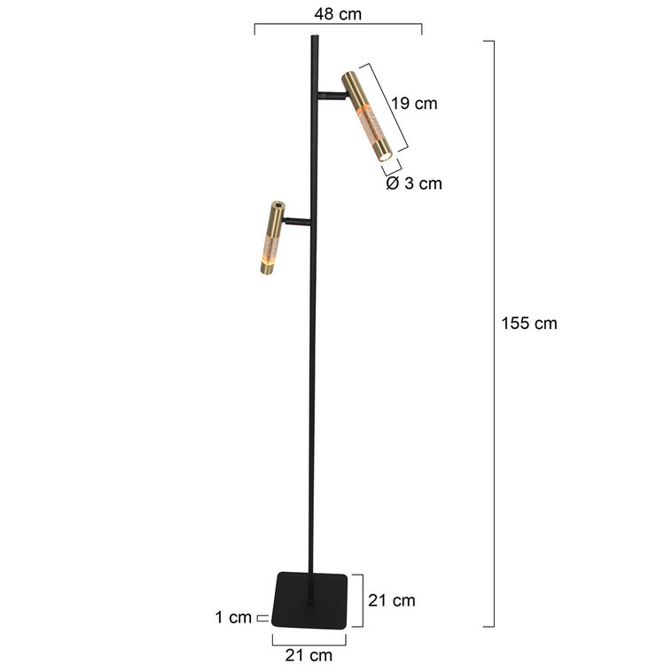 Steinhauer Vloerlamp Alisio Zwart 2-lichts Verstelbaar met Pushdimmer & Dim to Warm